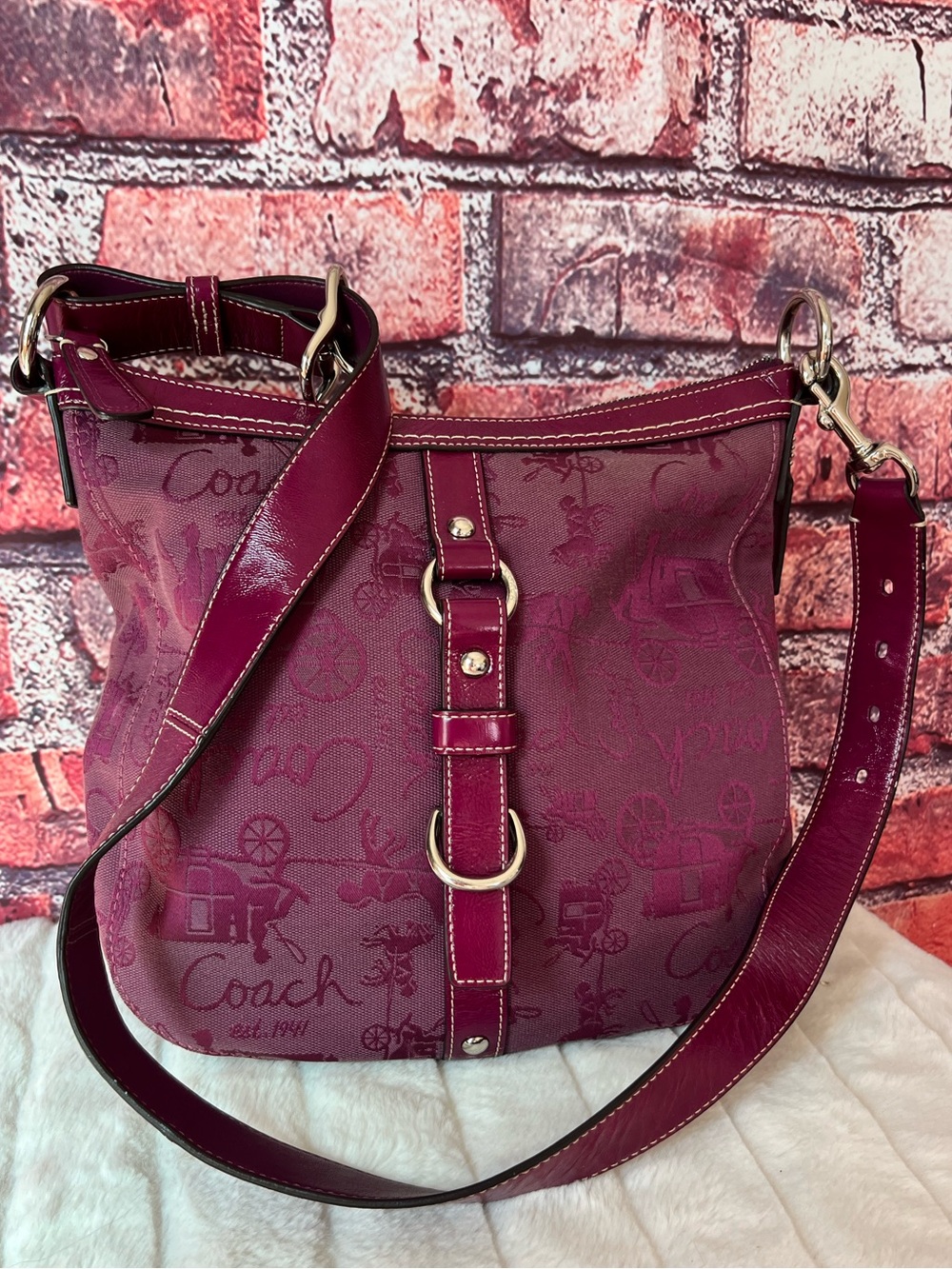 Coach Chelsea Berry Horse & Carriage Jacquard Hobo Crossbody Bag